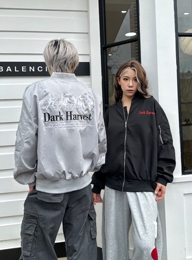 DHSS美式街头战马刺绣飞行夹克男女宽松高街潮牌情侣百搭休闲外套