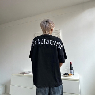 宽松圆领简约休闲半袖 男女夏季 街头字母重磅刺绣T恤短袖 DHSS美式