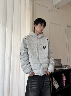 DHSS美式字母连帽白鸭绒排骨羽绒服男女轻薄户外冬季保暖情侣外套