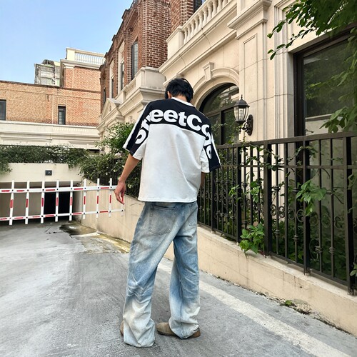 DHSS美式拼色字母短袖情侣T恤