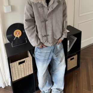 DHSS美式 翻领加厚保暖外套棉服 复古飞机扣座山雕棉衣男女宽松冬季