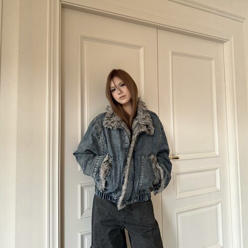美式水洗牛仔加绒立领棉服