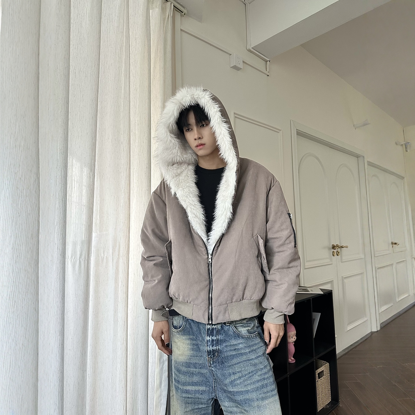 美式双面穿座山雕棉衣男女冬季