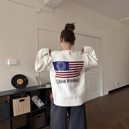 十字架提花圆领毛衣男女宽松秋冬