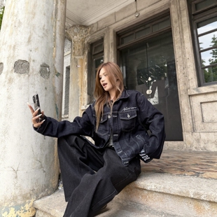 DHSS美式 简约百搭休闲夹克 复古刺绣丹宁原色牛仔外套男女宽松春季