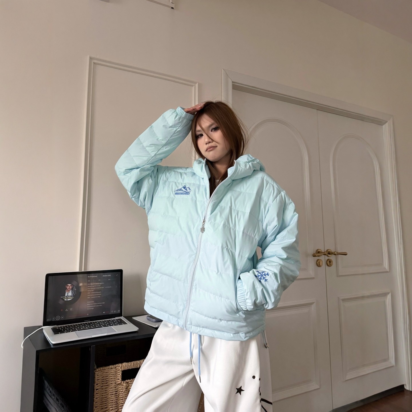 DHSS美式雪花刺绣连帽排骨羽绒服男女宽松冬季轻薄白鸭绒保暖外套,男装,羽绒服,淘宝优惠券,粉丝福利购,淘宝优惠卷