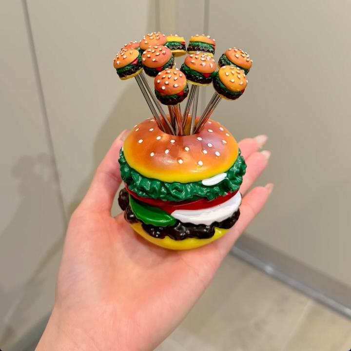 汉堡水果叉不锈钢水果签汉堡造型家用水果签甜品叉子蛋糕沙拉叉子