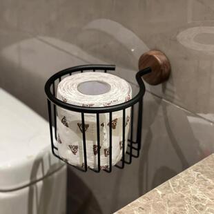 卷纸架卫生间厕所创意免打孔厨房纸巾架日式胡桃木高级感置物架