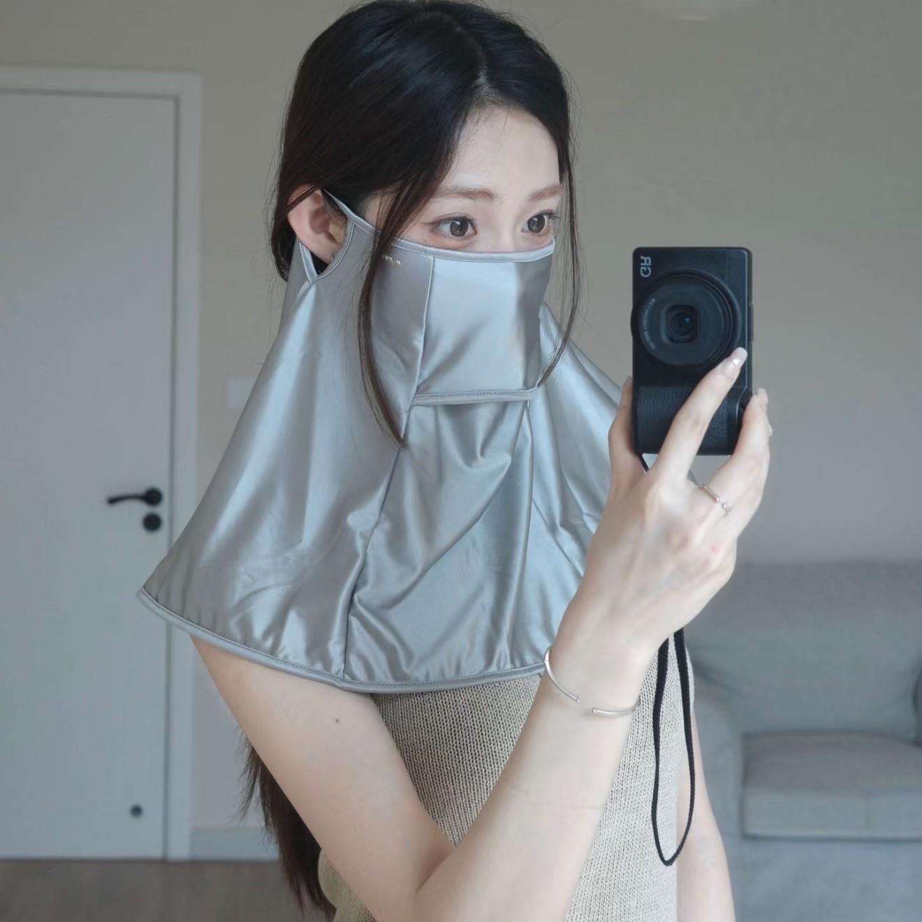 彷真丝防晒面罩护颈一体女生简约高级感抗UV户外骑行开车装备