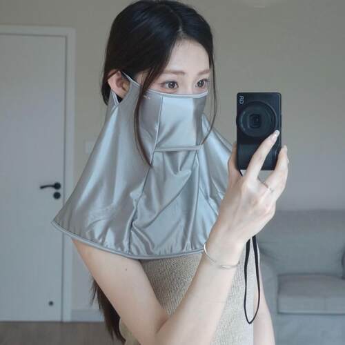 彷真丝防晒面罩护颈一体女生简约高级感抗UV户外骑行开车装备