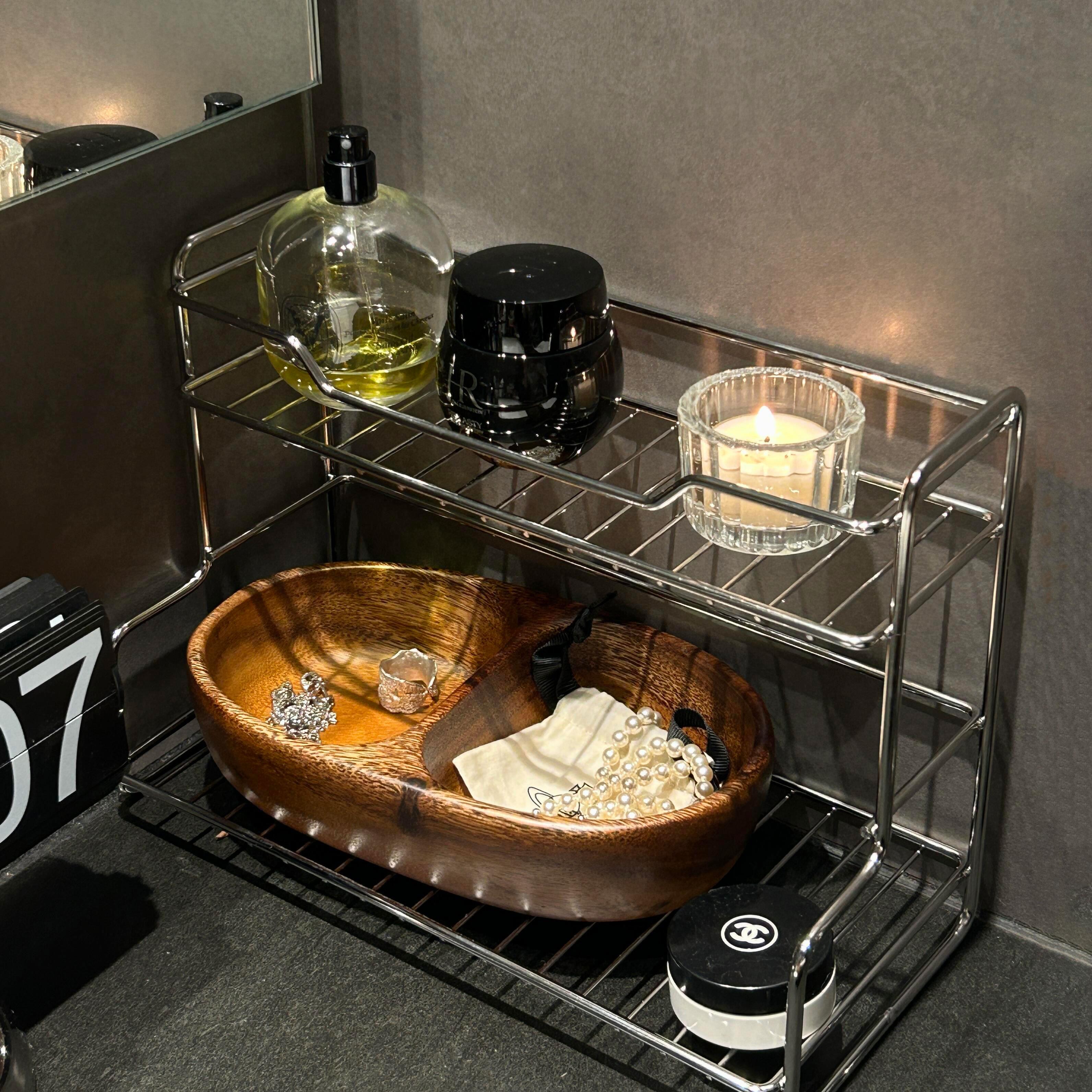 洗漱台收纳不锈钢置物架浴室洗手台护肤化妆品沥水整理盒极简风