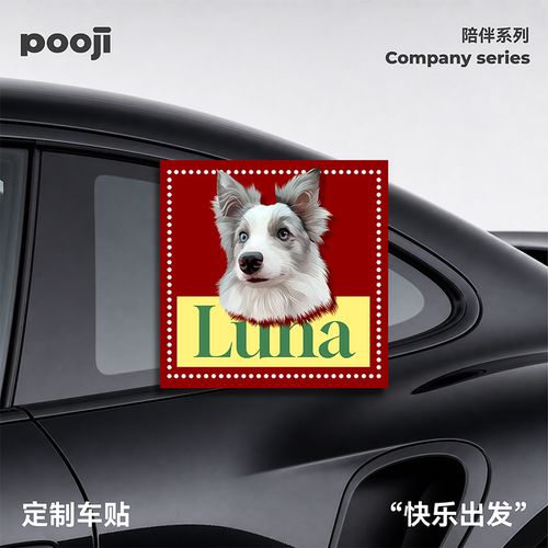 POOJI宠物定制边牧犬照片汽车贴纸车窗装饰猫狗照片来图DIY礼物