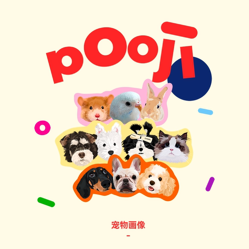 POOJI纯手绘宠物画像猫咪狗狗