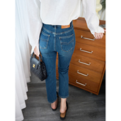 女九分显瘦小个子烟管2026春季 直直腿 深蓝色高腰直筒提臀牛仔裤