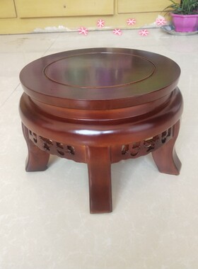 简约实木矮花架落地榆木办公室内圆鱼缸客厅单个木架酒缸花瓶底座