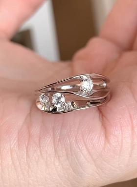 新款小红书爆款沙丘三层闪钻戒指