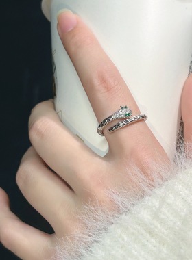 高级感闪钻灵蛇戒指女小众设计感开口食指戒轻奢风创意镶锆石尾戒