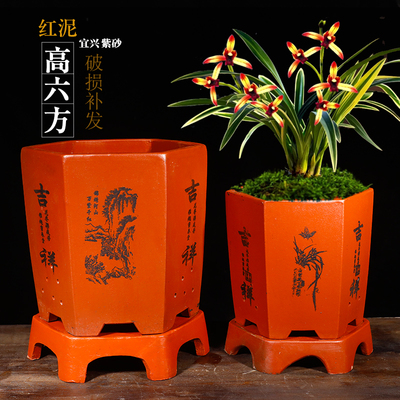 紫砂六角花盆兰花专用花盆清仓