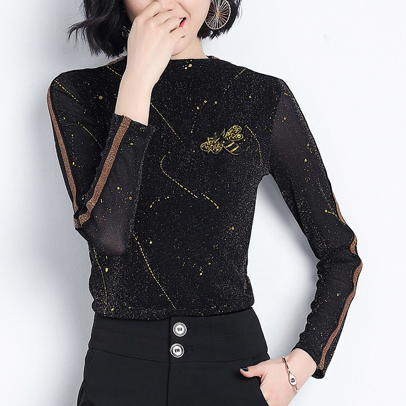 半高领打底衫女2025春季新款上衣欧洲站亮丝洋气时尚黑色长袖T恤