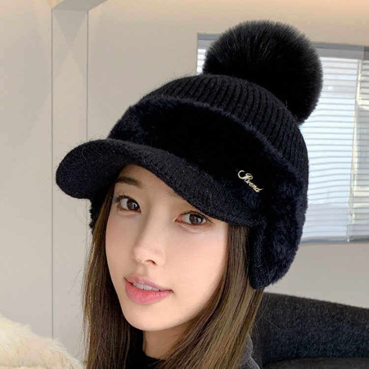 加绒护耳保暖高尔夫球帽女士毛线针织帽冬季新款韩版时尚运动帽子