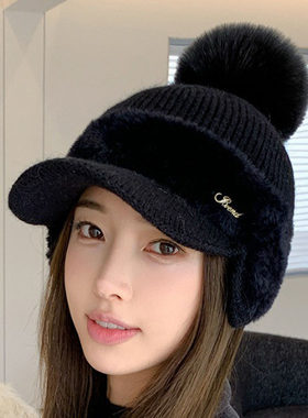 冬季加绒护耳针织高尔夫帽女