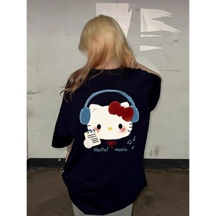 大码 慵懒风日系休闲上衣 300斤kitty猫印花纯棉短袖 t恤女2025夏季