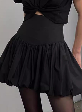 2025欧美新款气质纯棉高腰花苞裙通勤时尚半身裙通勤跨境显瘦短裙