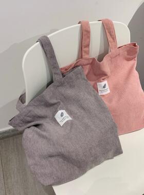 现货灯芯绒单肩包百塔学生手提包2024广州狮岭休闲购物袋女托特包