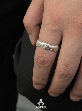 AIKIMYA鸢尾花拉丝设计高级轻奢戒指925银开口可调节情侣对戒指环