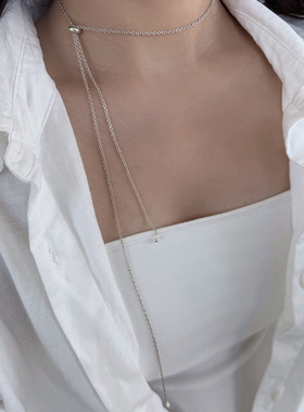 s925银可调节长款项链抽拉毛衣链