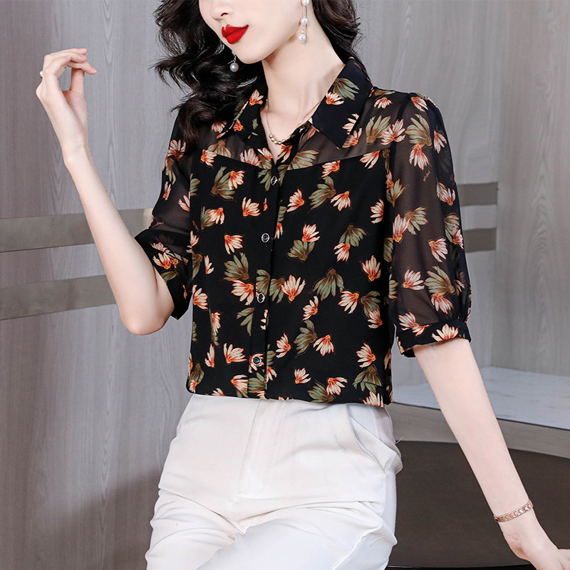 2023新款雪纺衬衫气质妈妈装桑蚕丝减龄百搭显瘦洋气上衣女