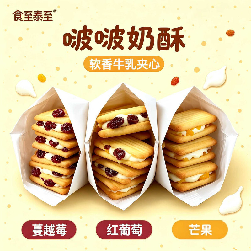 啵啵奶酥蔓越莓夹心牛轧饼芒果味夹心饼干独立包装休闲解馋小零食