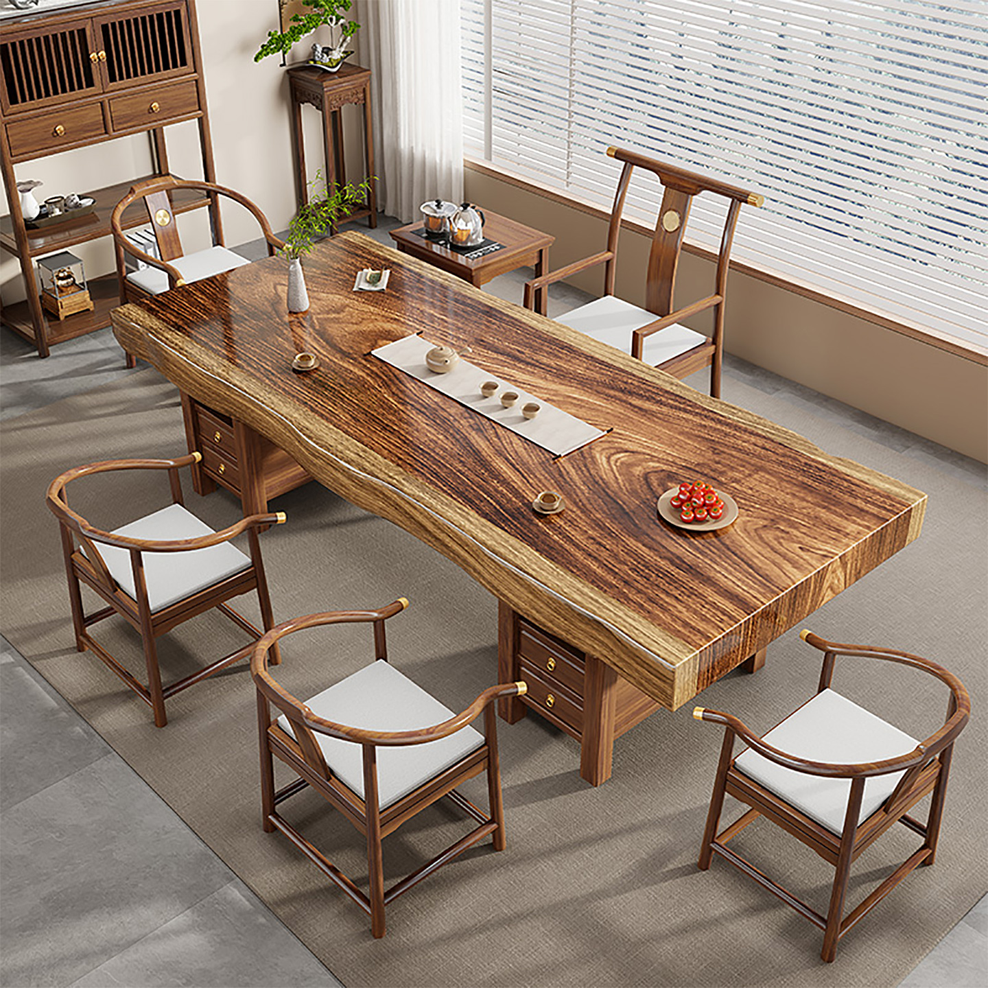 胡桃木大板实木茶桌椅泡茶台组合