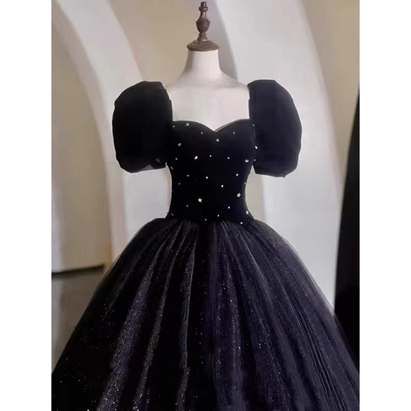 艺考黑色晚礼服裙女生日成人轻奢高端小众法式高级感在逃公主婚纱