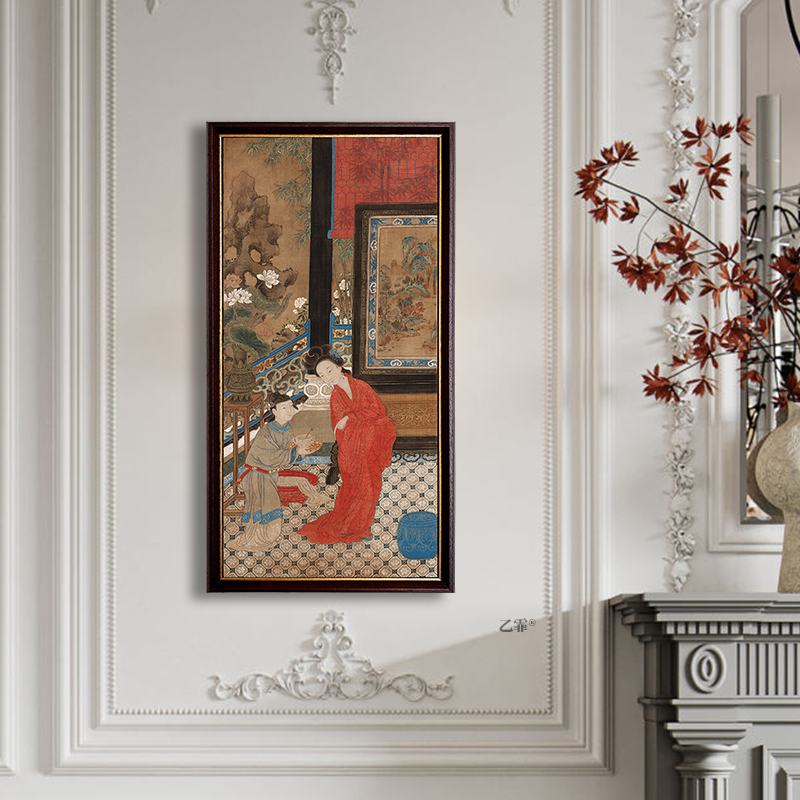 法式新中式国潮客厅书房实木挂画