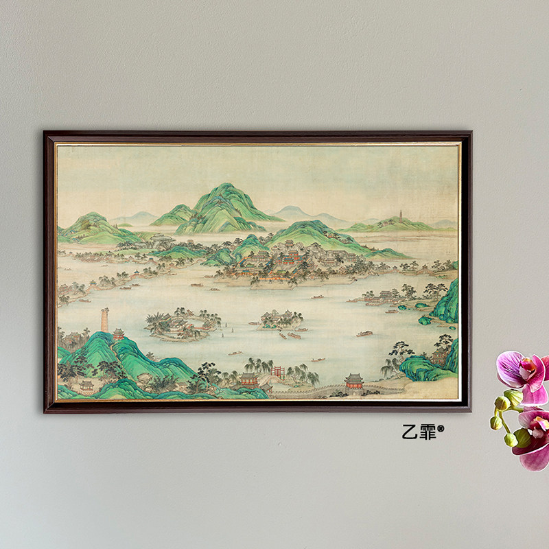 桔子格调西湖全景图中式中国画背景墙山水书房挂画茶室风景装饰画