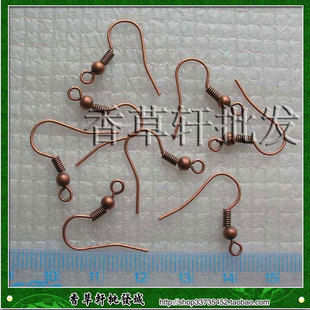 DIY手工饰品配件材料铜质带珠耳环钩古铜色银色10个 0020 1元