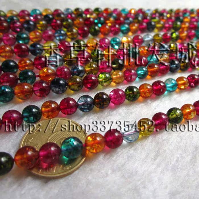4-14mm七彩水晶散珠爆花晶圆珠手工diy项链手串配珠文玩佛珠串珠