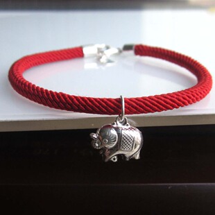 DIY手工本命年男女红绳925银手链手串大象一夜发麒麟年年有余1066