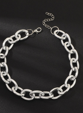 跨境欧美饰品 个性时尚粗链条项链 创意朋克嘻哈风银色颈链气质