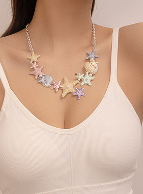 欧美跨境星星贝壳珍珠项链女夏季新款夸张个性沙滩度假颈饰首饰女