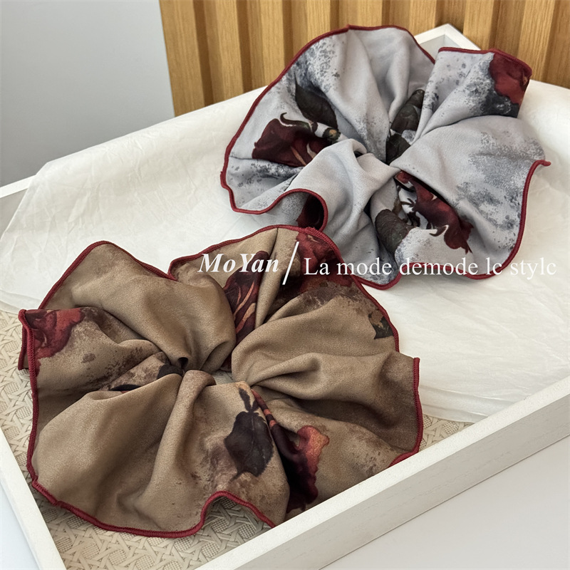 复古玫瑰花布艺大肠发圈韩版简约新设计发绳气质百搭扎头绳绑头花