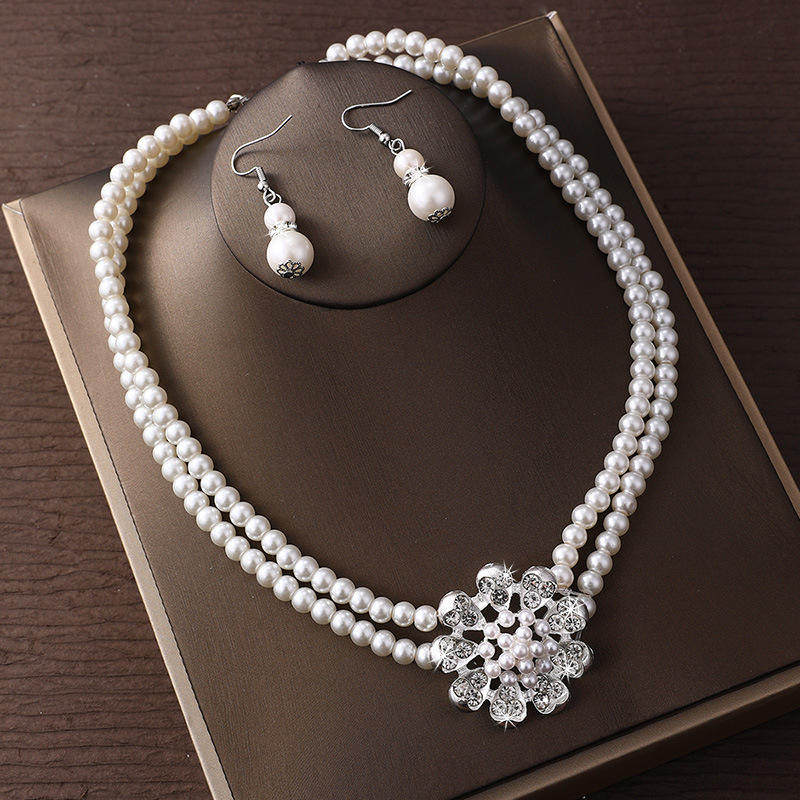 跨境欧美时尚情人节首饰套装宝蓝色爱心吊坠珍珠项链女饰品