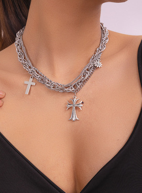 跨境甜酷十字架项链女轻奢小众设计感高级颈链锁骨链配饰夏气质