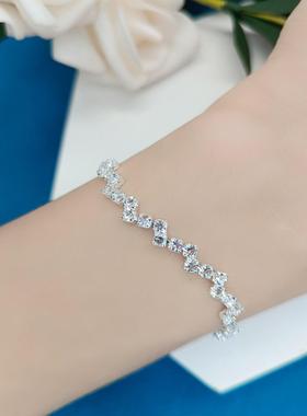 wish热卖简约潮流女甜美水晶锆石日韩版闺蜜镀银手链饰品百搭手链