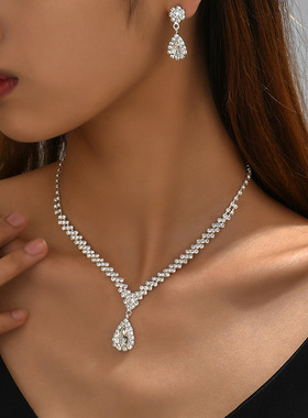 跨境欧美女首饰套装母亲节礼物时尚气质水钻项链手链耳钉女首饰女