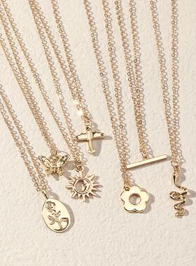 流行饰品复古个性金属颈链项饰飞机小花蝴蝶项链创意流行首饰配饰