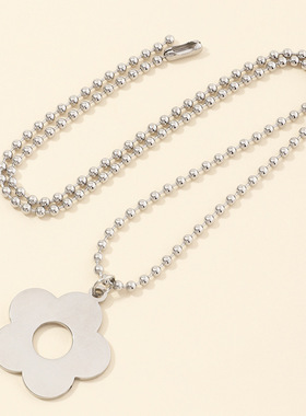 跨境欧美饰品 小花项链土酷嘻哈ins花朵吊坠圆珠链锁骨链个性配饰