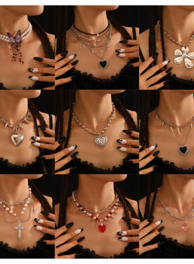 欧美跨境饰品个性圆珠多层项饰复古哥特仿珍珠万圣节项链女首饰女