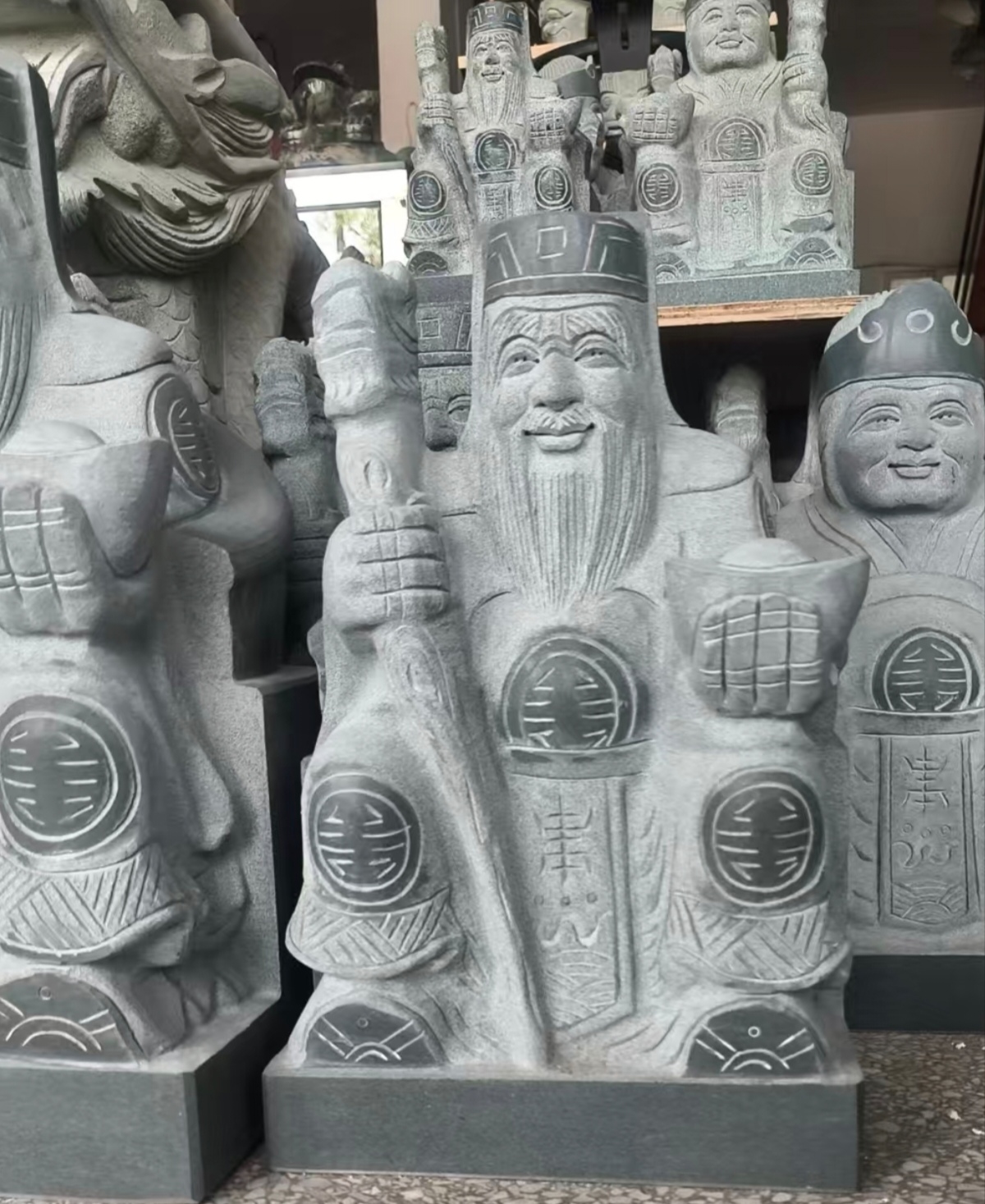 土地公土地婆青石石雕土地爷雕刻摆件福德正神寺庙神像石头土地公